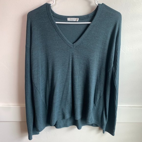 Rag & Bone Teal V-Neck Long Sleeve Shirt - Picture 1 of 8
